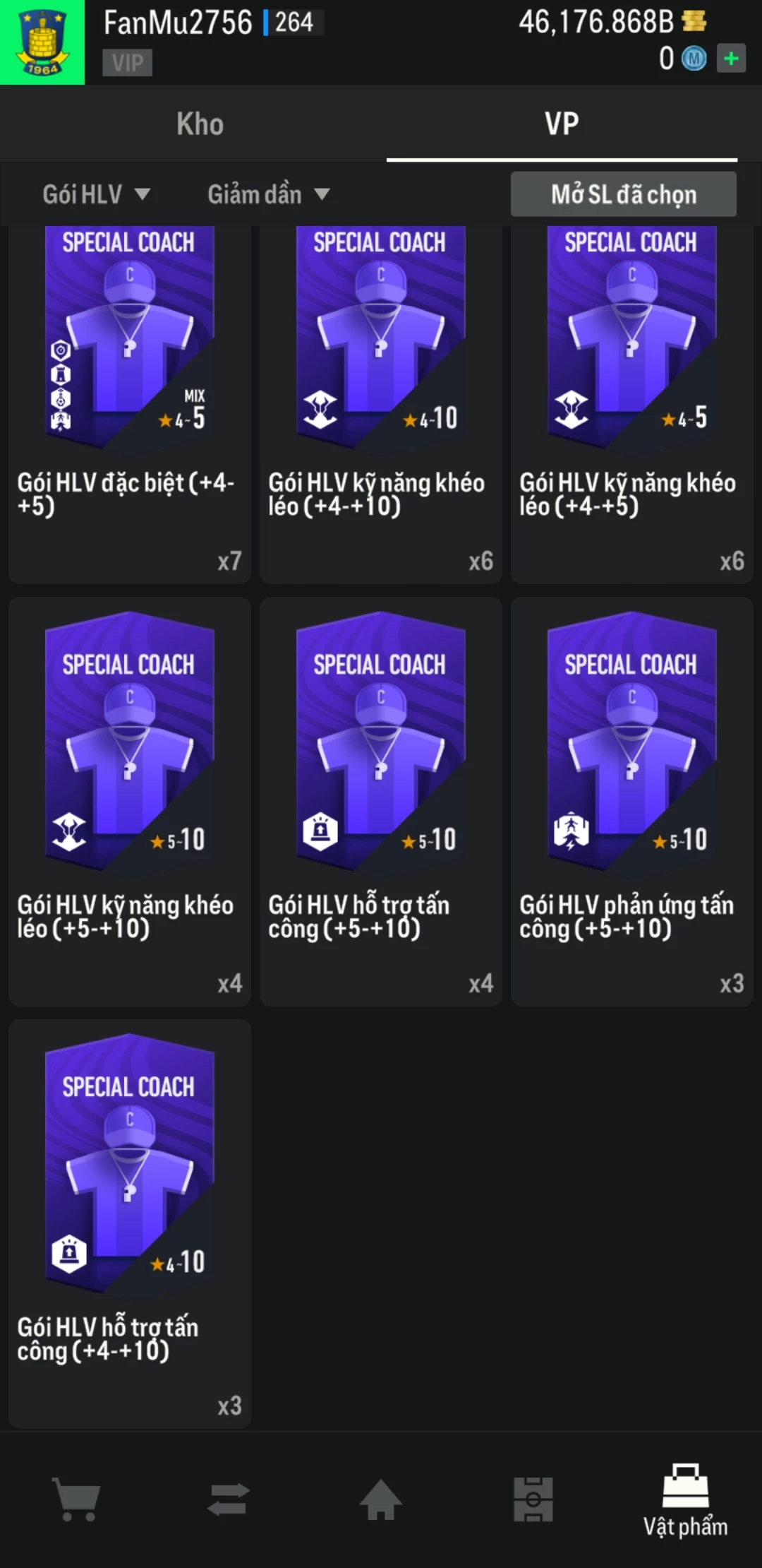 Ảnh ACC mở thẻ (LOẠI SVIP PROMAX) bao gồm có thẻ +12, thẻ Prime (có QH, CP, XS) và 1500+ đến 2000+ thẻ cầu thủ từ Siêu sao đến Miền núi các loại khác. Có sẵn BP trắng trong acc từ 40.000 tỷ BP đến 46.000 tỷ BP kèm theo nhiều ngày SVIP